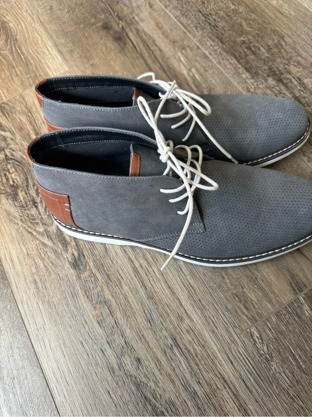 Steve Madden Gray Perforated Chukka Boots with White Laces